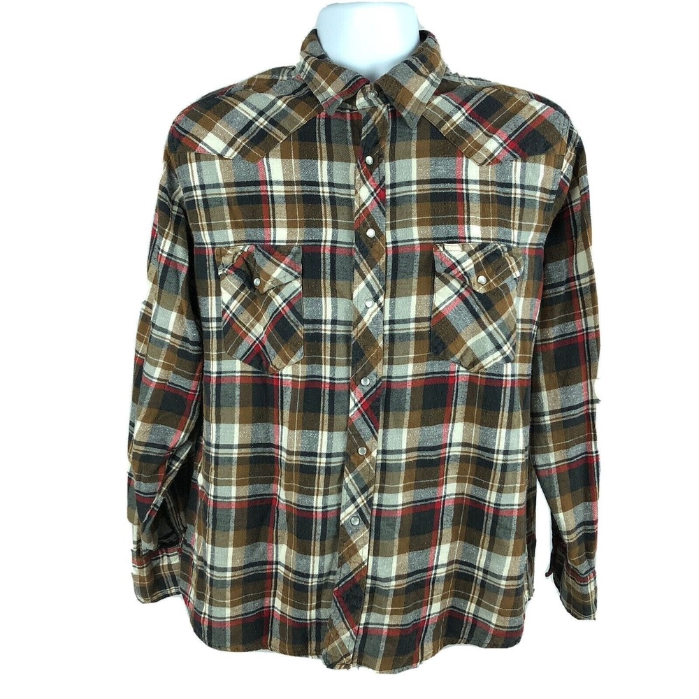 Wrangler Western Flannel Shirt Size XL Pearl Snaps Cowboy Rodeo Farmer